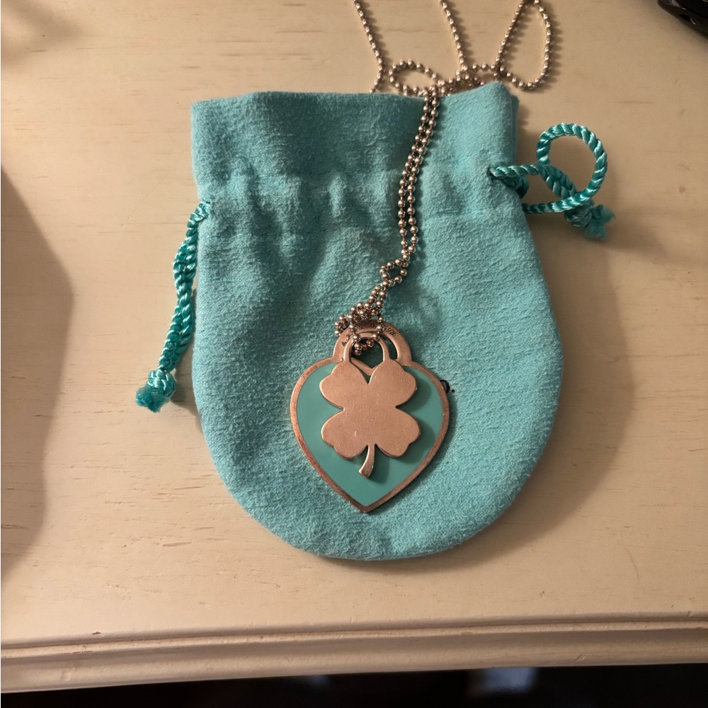 Tiffany and Co Clover and Heart Pendant Necklace with Pouch